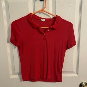 Garage Red Fitted Crop Button Down Shirt